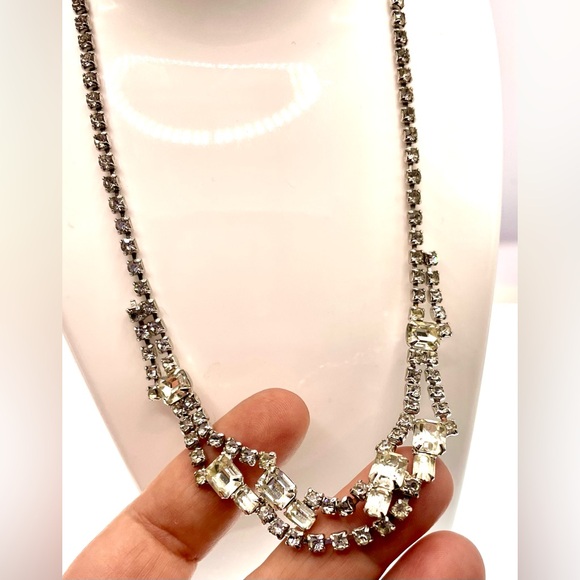 Vintage Jewelry - Vintage Silver Tone Prong Set Faceted Crystal Rhinestone Choker Necklace